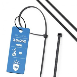 Opaska kablowa opaska zaciskowa bezhalogenowa 3,6x250 Czarna UV Opk. 100 szt. EDO777794 EDO