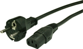 Device connection cable, Europe, plug type E + F, straight on C13 socket, straight, H05VV-F3G1.0 mm², black, 2 m, VIIG-H05VVF3G1