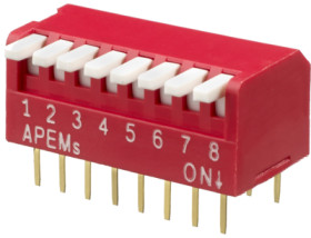 DIP switche, 8 pole, straight, 25 mA/24 VDC, NDP-08-V