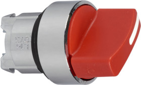 Toggle switch, unlit, latching, waistband round, red, front ring silver, 2 x 90°, mounting Ø 22 mm, ZB4BD204