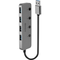 LINDY 43309 USB 3.0 Hub Grey 4 ports with individual on/off switches