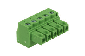 Łączówka; EC381V-05P; 5 torów; R=3,81mm; 11,1mm; 8A; 300V; na panel; kątowe 90°; otwór kwadratowy; śruba prosta; śrubowy; pionow