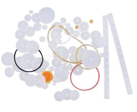 Zestaw 75 kół zębatych i zębatek z tworzywa - do budowy mechaniki robotów.