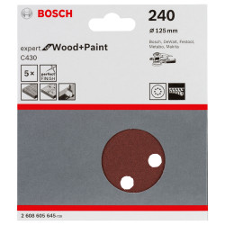 Bosch 2608605645 Orbital Sandpaper Hook &amp; Loop Perf. 240 G &#xD8; 125mm for Wood 5pk