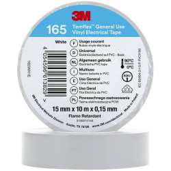 3M 165WH1E Temflex&#x2122; 165 Electrical Tape White 10 m x 15 mm 1 pc