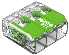 Cable connector, 3 pole, 4.0 mm², clamping points: 3, transparent, cage clamp, 32 A, 221-423