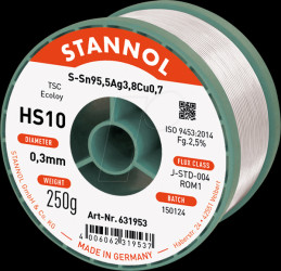 HS10 2510 TSC 0,3 HS10 lead-free solder containing silver and copper, Ø 0.3 mm, 25