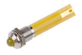 Lampka kontrolna do montażu panelowego 12V ac, Żółta 8mm LED Chrom Końcówka lutownicza RS PRO