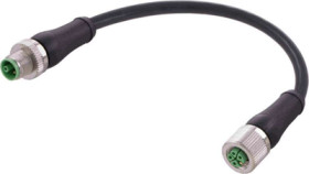 Sensor actuator cable, M12-cable plug, straight to M12-cable socket, straight, 4 pole + PE, 1.5 m, PUR, black, 12 A, 21343233544