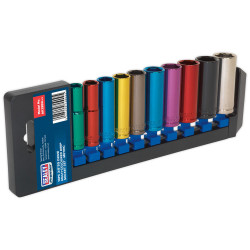 Sealey AK285D Multi-coloured Deep Socket Set 10pc 3/8&quot;sq Drive Metric
