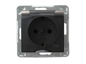 IMPRESJA Gniazdo hermetyczne z uziemieniem schuko IP-44 wieczko przezroczyste tytan GPH-1YS/m/23/d OSPEL