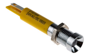 Lampka kontrolna do montażu panelowego 24V dc, Żółta 8mm LED Chrom Końcówka lutownicza RS PRO