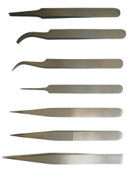 Zestaw pęset dł. całkowita 120 mm, 130 mm RS PRO antymagnetyczna Stal niskowęglowa austenityczna elementy 7