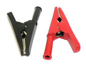 Krokodylek czerwony lub czarny z gniazdem banan 4mm typ22 na kabel...