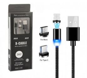 KABEL USB 3W1 MAGNETYCZNY CZARNY