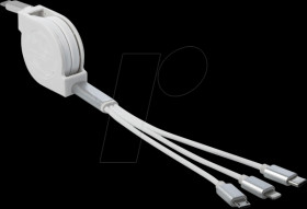 85844 Charging cable, 3in1, USB-C to Micro-B, Lightning, USB-C, reel,