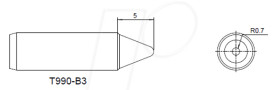 T990-B3 Soldering tip, 0.5 mm, pencil-shaped