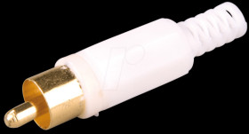 RCA connector with bend protection, white, gold-plated