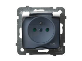 KARO Gniazdo pojedyncze z uziemieniem IP44 z przesłonami zaciski gwintowe biały klapka dymna GPH-1SZP/m/00/d OSPEL