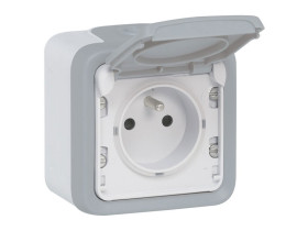 PLEXO IP55 Gniazdo pojedyncze z uziemieniem z przyszłonami szare komplet 069731 LEGRAND