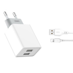 Ładowarka sieciowa L65 2x USB 2,4A biała + kabel Lightning biały T-90654 XO