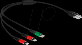 87881 Charging cable, USB-A -&gt; 2x Lightning &amp; 1x USB-C, 0,3 m