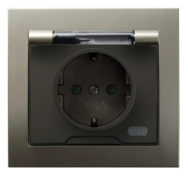 KIER Gniazdo bryzgoszczelne z/u Schuko IP44 z przesłonami klapka przezroczysta satyna light GPH-1WSP/45/d