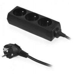 Przedłużacz elektryczny Listwa zasilająca na 3 gniazda 2P+Z czarna 1,5m ECO PLASTROL