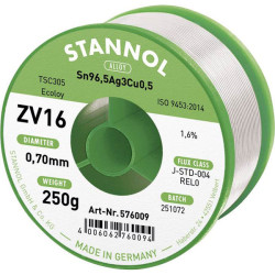 Stannol 576009 ZV16 No-Clean Lead-Free Solder Wire 250g 0.7mm
