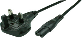 Device connection cable, UK, plug type G, angled on C7 socket, straight, H05VVH2-F2x0.75 mm², black, 1.8 m, BS13/3KS-H05VVH2F2X0