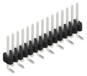 Pin header, 15 pole, pitch 1.27 mm, angled, black, 10061231