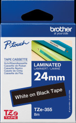 TZE-355 Laminated labelling tape, white on black, 24 mm