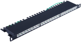 Patch panel, 24 x RJ45, horizontal, 1 row, (W x H x D) 482.6 x 22 x 100 mm, black, BS08-67052
