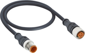Sensor actuator cable, M12-cable plug, straight to M12-cable socket, straight, 5 pole, 5 m, PUR, black, 4 A, 1210 1200 05 302 5M