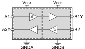 ±10V, 2-bit fixed direction ground-level translator, 1/1 configuration