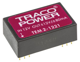 Przetwornica DC-DC, 2W, Uwe 10,8 → 13,2 V DC, Uwy ±12V dc, Iwy ±80mA, TRACOPOWER