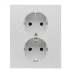 Simon 55 Gniazdo Schuko z przesłonami podwójne 16 A, 250 V~, zaciski śrubowe Aluminium mat TGSZ2PZFAR/143