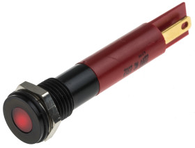 Lampka kontrolna do montażu panelowego 220V ac, czerwona 8mm LED RS PRO