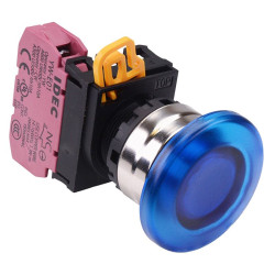 YW4L-M4E01Q0S Blue 22mm Metal Bezel Mushroom Momentary Push Button Switch NC IP65 IDEC