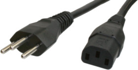 Device connection cable, Switzerland, plug type J, straight on C13 socket, straight, H05VV-F3G1.0 mm², black, 2.5 m, 12G-H05VVF3