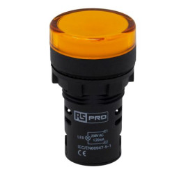 Kontrolka 230V ac Żółty RS PRO średnica wycięcia 22mm Montaż panelowy