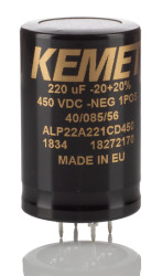 Kondensator 220μF 450V dc Montaż na płytce drukowanej KEMET 35 x 55mm