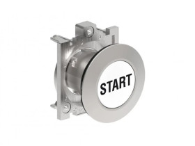 Metalowy przycisk płaski fi30mm kryty samoczynny powrót z symbolem START Biały LPFB1168