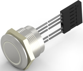 Vandal-proof pushbutton switch, 1 pole, silver, illuminated  (red), 1 A/24 VDC, mounting Ø 19.2 mm, IP68, 2342834-4