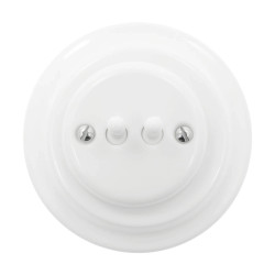 Włącznik światła schodowy podwójny dźwigniowy ceramiczny, okrągły z ramką, podtynkowy biały Ceramic Loft