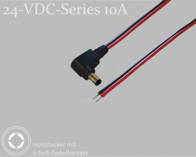 075902 DC cable, angled, 1500 mm, 2,1 mm, 24 V DC, 10 A