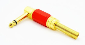 Wtyk JACK 6,3 mono kątowy, obudowa metalowa czerwona guma JW658