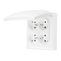 Simon Aquaclick Gniazdo IP44, 4-krotne z uziem., klapka w kolorze, z przesł. torów prąd. biały ACGZ4Z/11