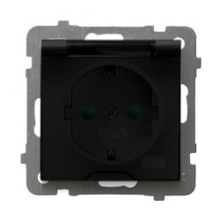 AS Gniazdo bryzgoszczelne z uziemieniem schuko IP-44 z przesłonami torów prądowych wieczko przezroczyste czarny metalik GPH-1GSP