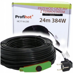 KABEL GRZEWCZY PRZEWÓD GRZEJNY Z TERMOSTATEM do rynny rur 230V 384W 24M
